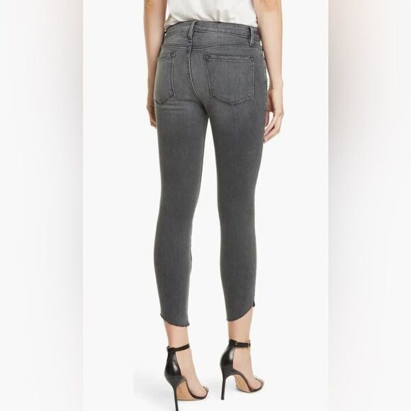 Frame Le Skinny de Jeanne Raw Hem Ankle Jeans in Black Grey Kinder, Size 28 - Picture 2 of 13